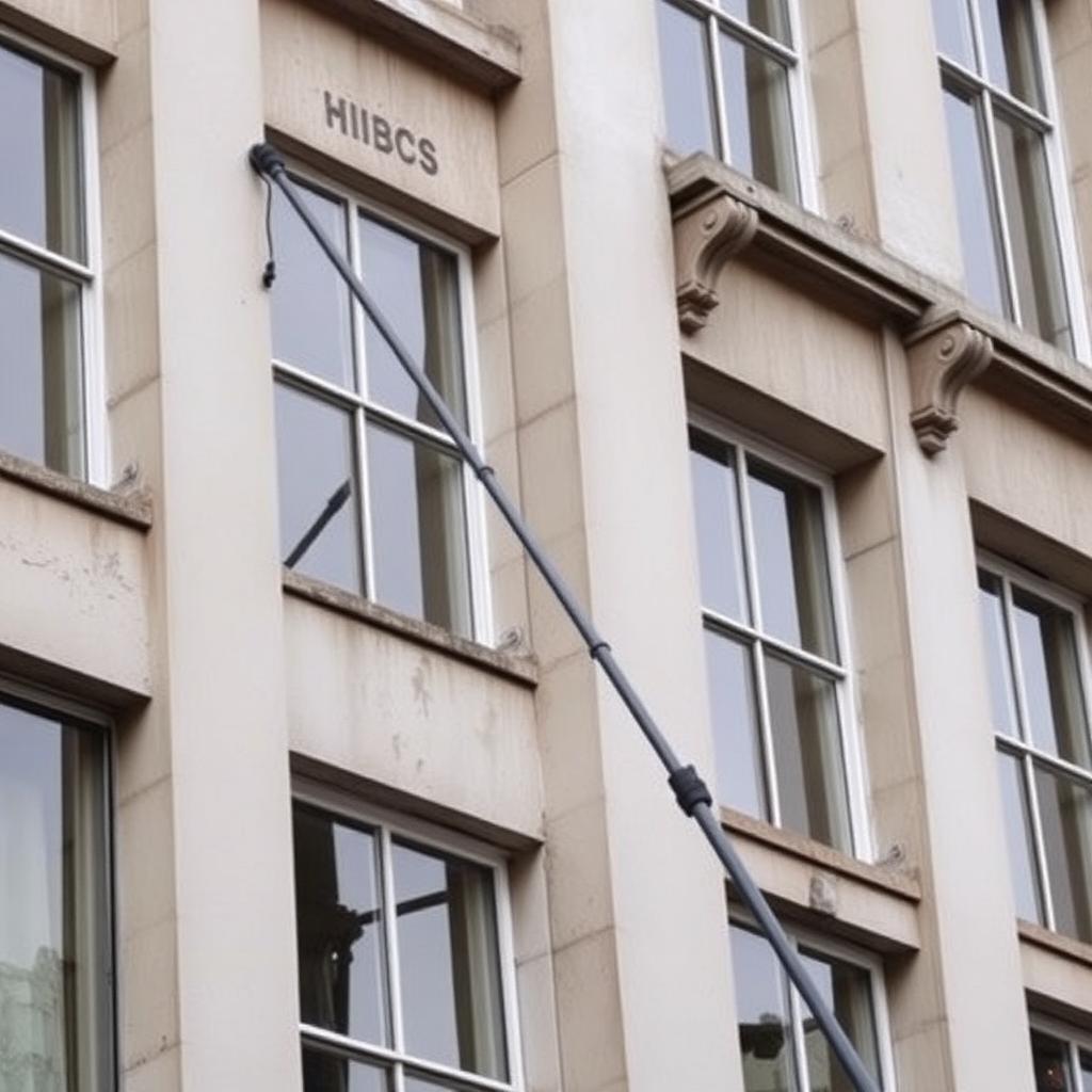 Reach-and-wash window cleaning on a commercial building